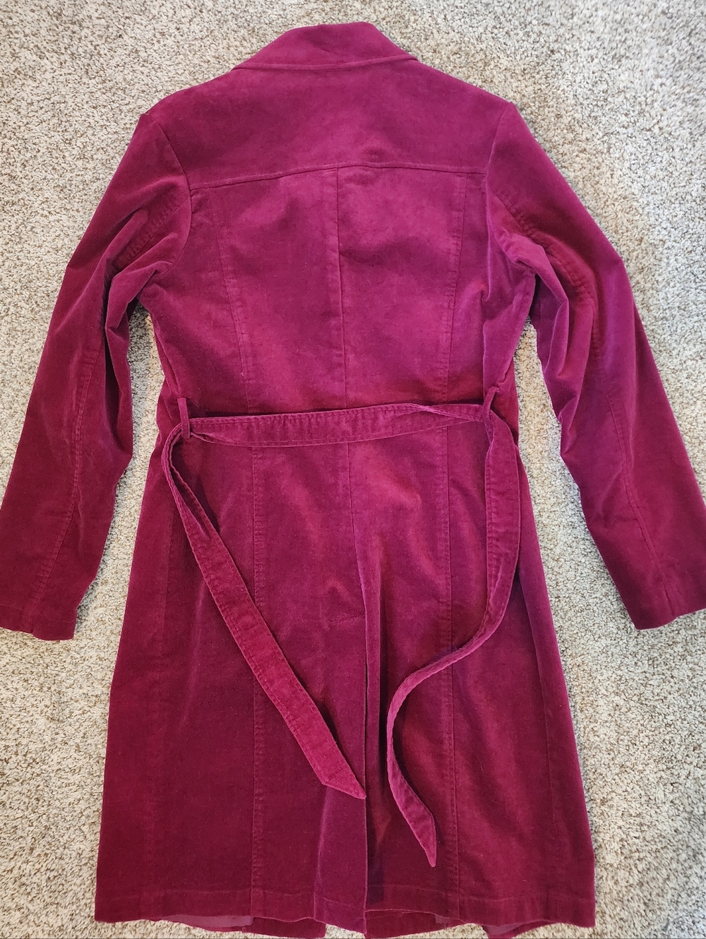 ⚡️ESPRIT VTG RARE 80'sMagenta Pink Velvet Long Trench Coat Y2K INDIE SLEAZE L💘 - Picture 4 of 10